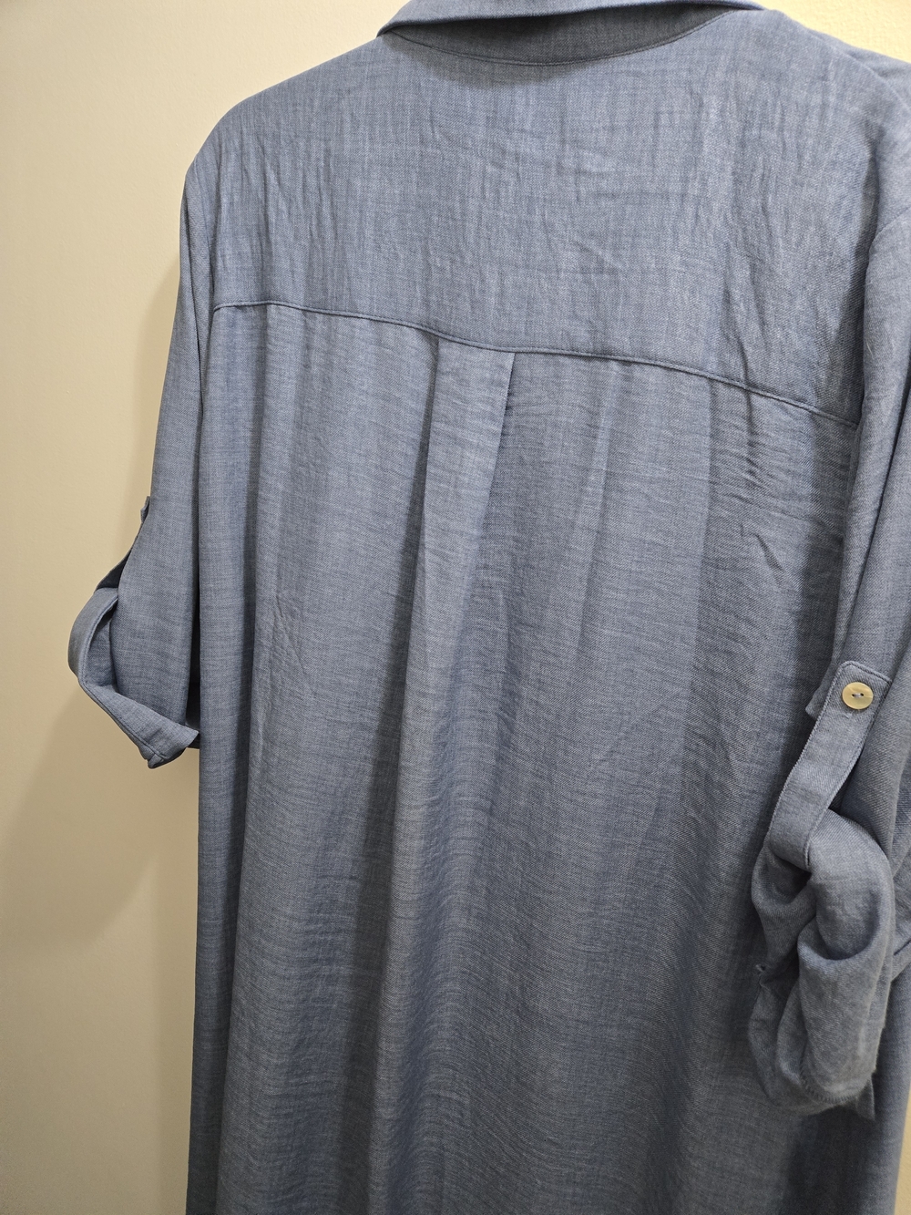 Light Blue Button-Tab Sleeve Shirt Dress